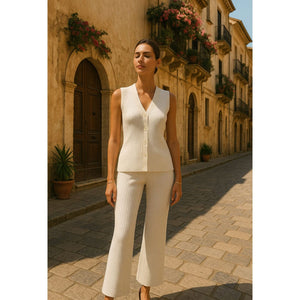 JANA Beige High Waist Knitted Wide Leg Pants