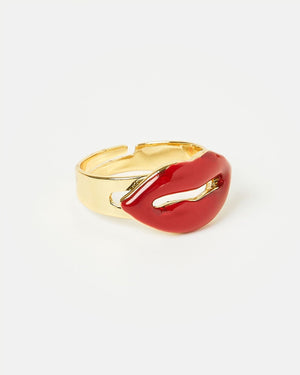 Izoa Rings Izoa Lips Ring Gold Red LIPSRING-RED