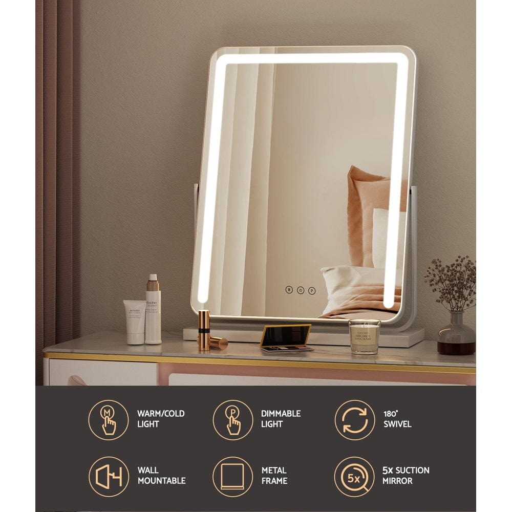 The Zebra Effect Health & Beauty > Makeup Mirrors Embellir Makeup Mirror with Lights Hollywood Vanity LED Mirrors White 40X50CM MM-E-STAND-4050LED-WH