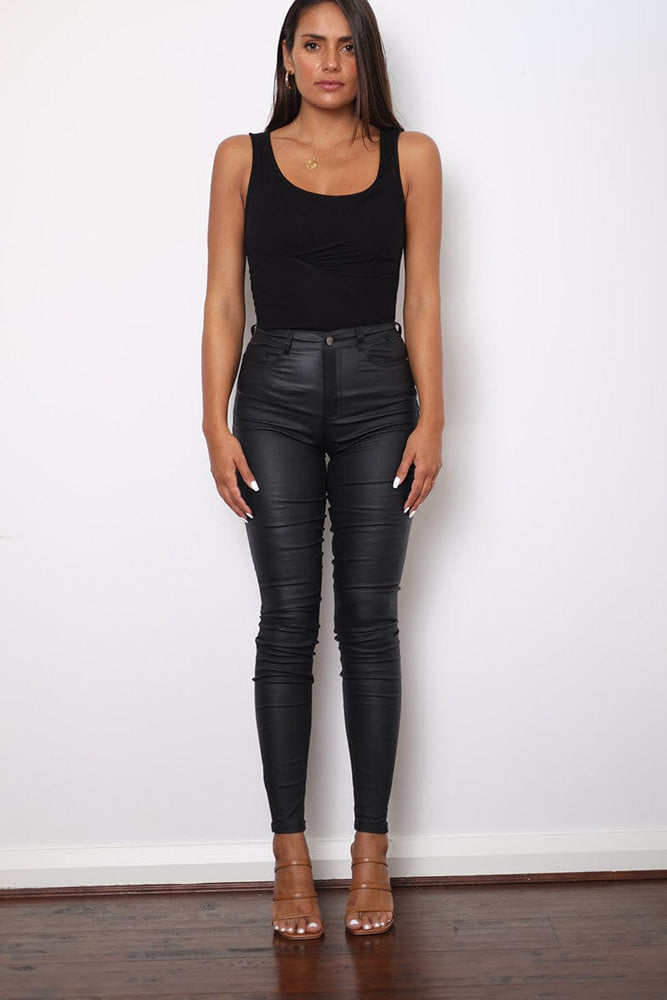 Refuge Denim Black Oil Rigger Jean - High Rise Waist (Rubber Sheen) - The Zebra Effect