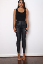 Refuge Denim Black Oil Rigger Jean - High Rise Waist (Rubber Sheen)