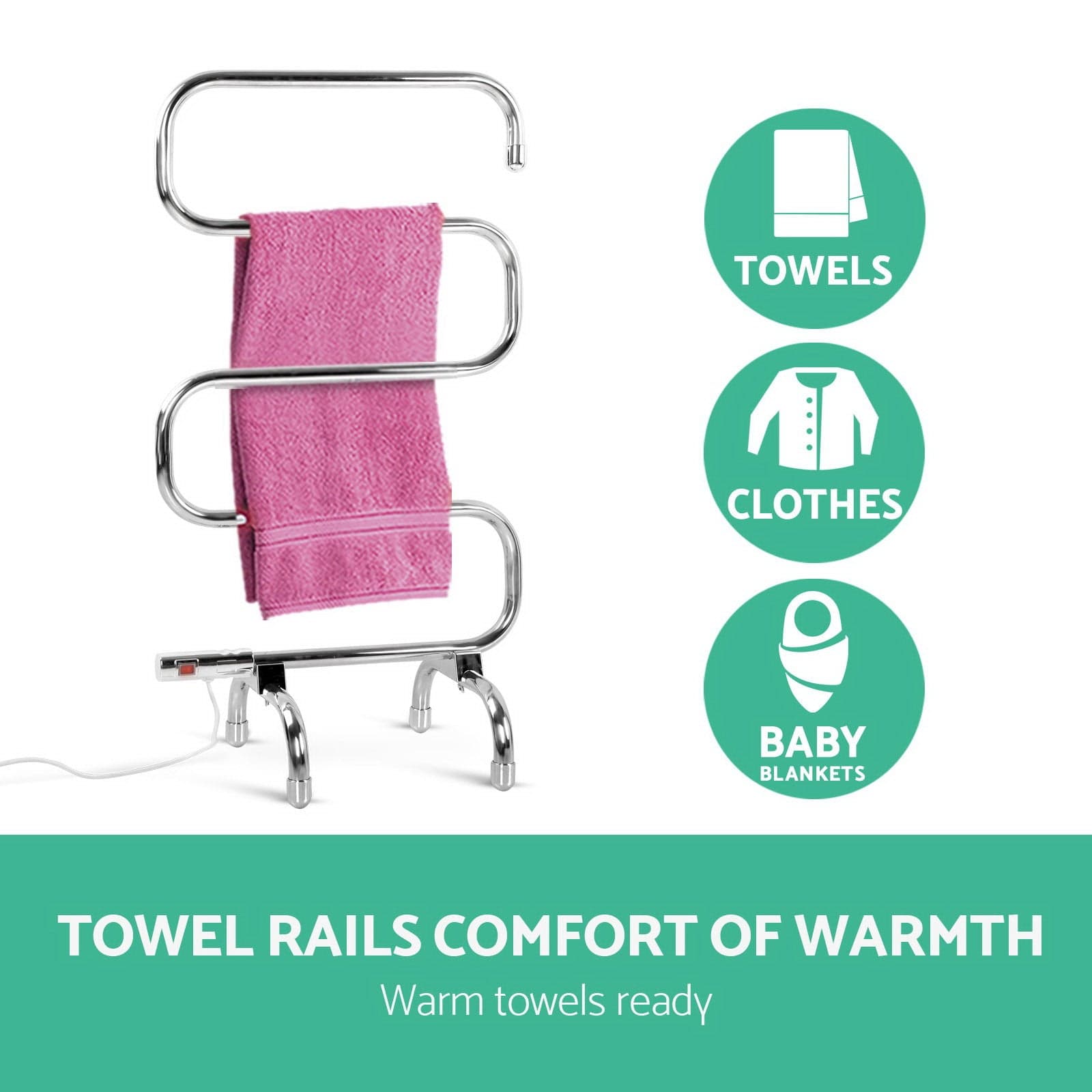 Devanti Electric Heated Towel Rail Rack 5 Bars Freestanding Clothes Dr