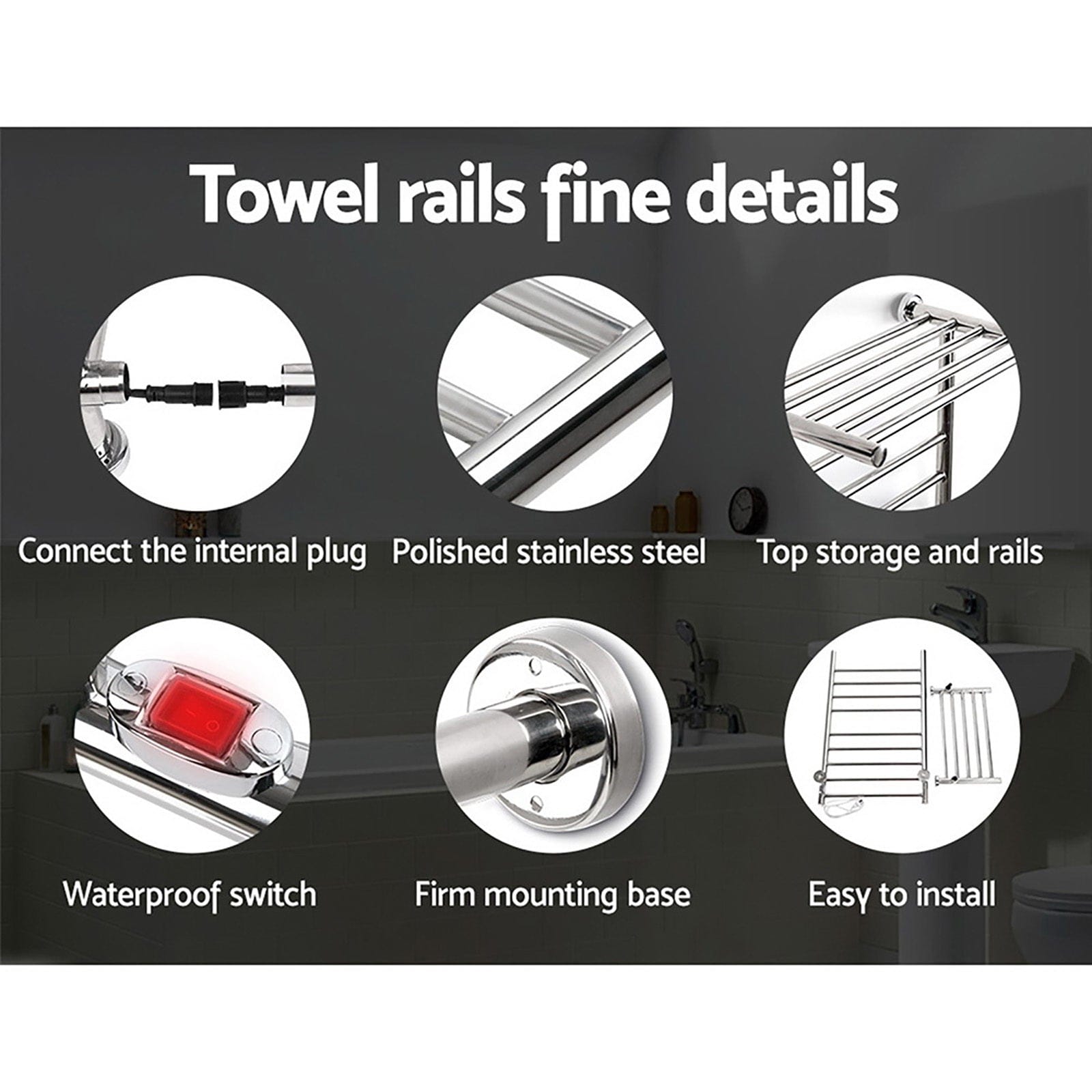Devanti Electric Heated Towel Rail Rack 14 Bars Wall Mounted Clothes D