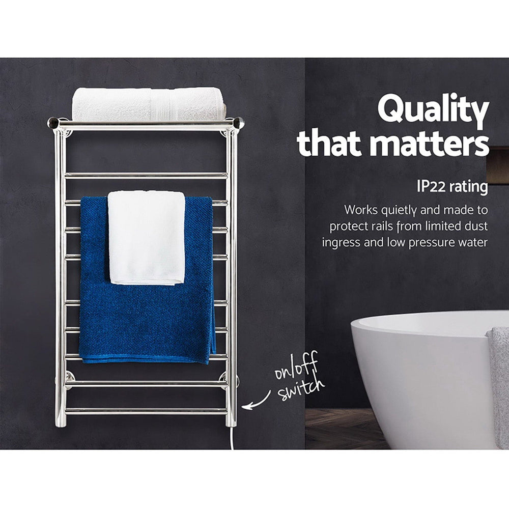 Devanti Electric Heated Towel Rail Rack 14 Bars Wall Mounted Clothes D