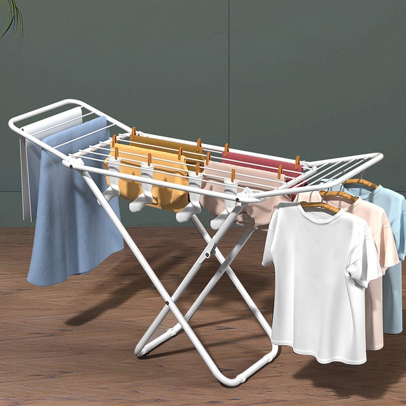 Upgrade Double Wing Floor Folding Drying Rack For Clothes Quilt Towel-