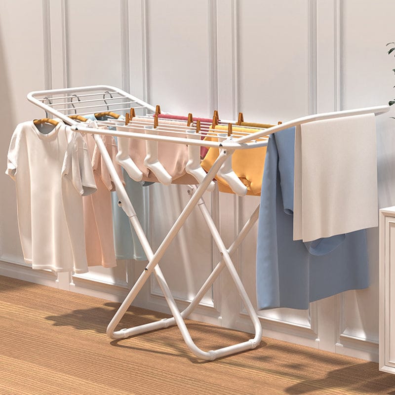 Upgrade Double Wing Floor Folding Drying Rack For Clothes Quilt Towel-