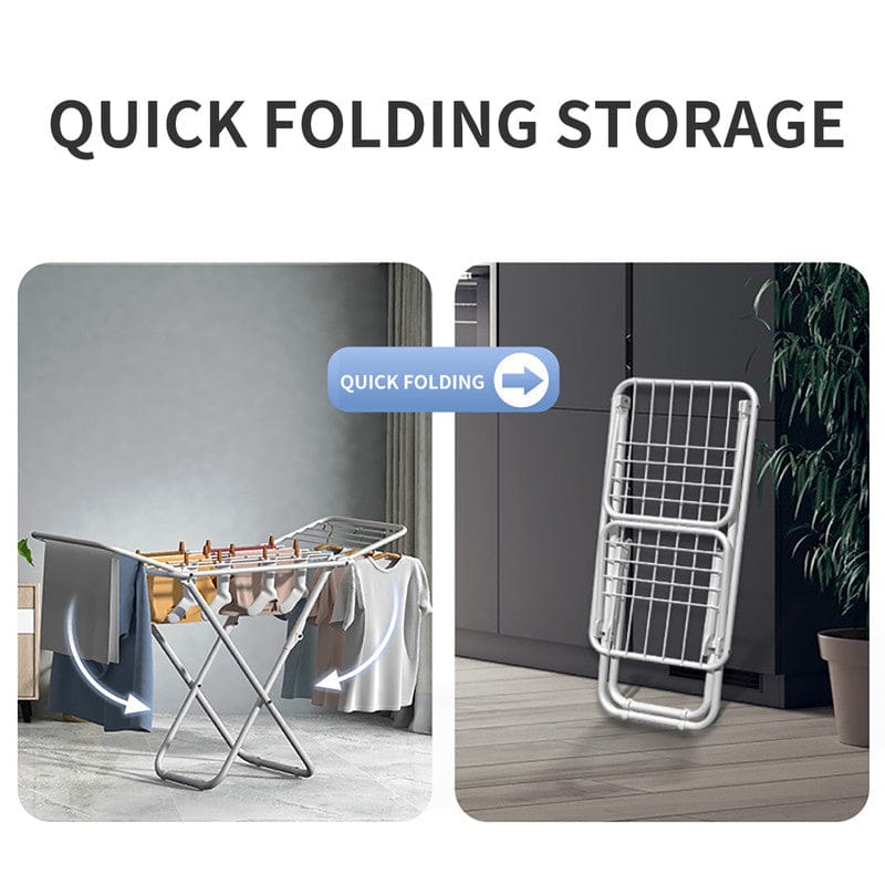 Upgrade Double Wing Floor Folding Drying Rack For Clothes Quilt Towel-