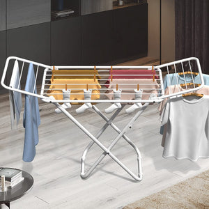 Upgrade Double Wing Floor Folding Drying Rack For Clothes Quilt Towel-
