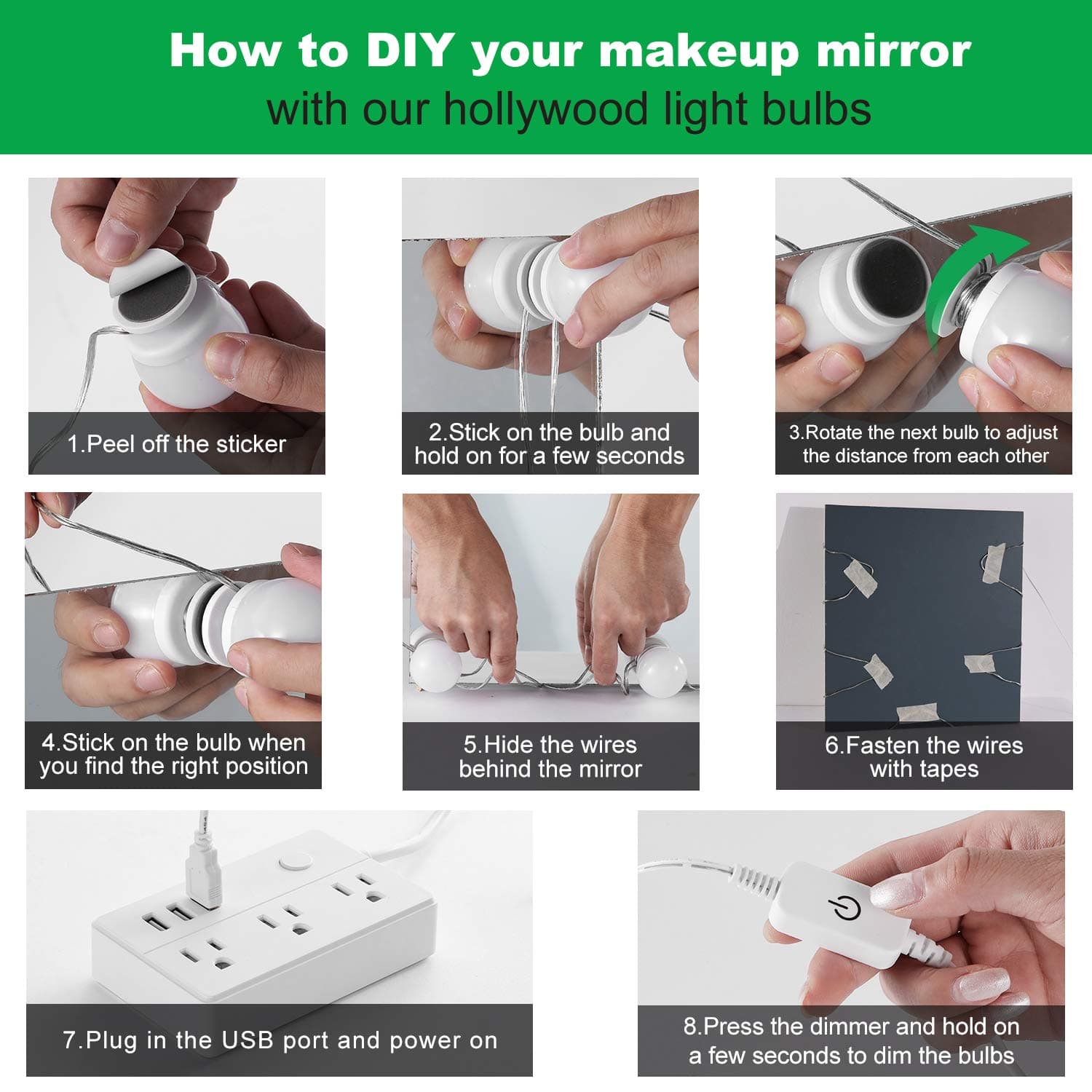 Hollywood LED Vanity Mirror Lights Kit, Dimmable Stick on USB Vanity L