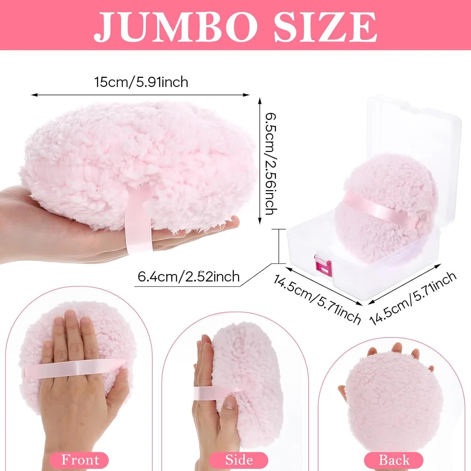 Powder Puff Oakfeild Body Powder Puff, 6 Inch Powder Puff with Storage Container Pink Soft