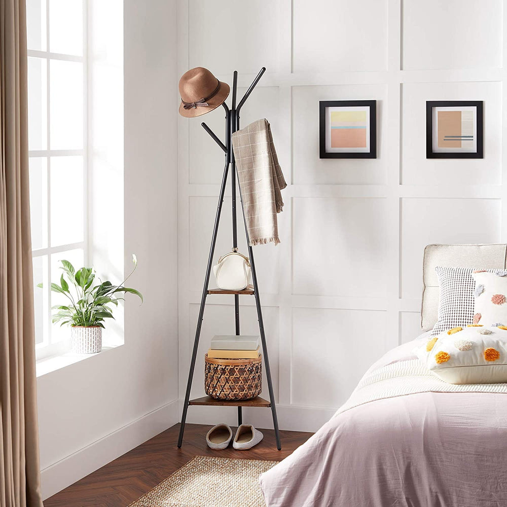 Statement Coat Rack Black Coat Rack Stand Industrial Style 2 Shelves Clothes
