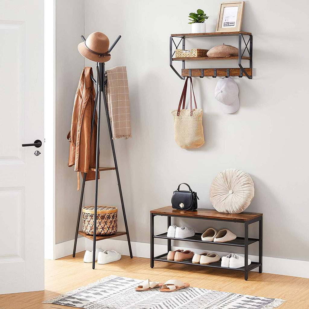 Statement Coat Rack Black Coat Rack Stand Industrial Style 2 Shelves Clothes