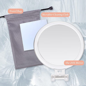 20X Magnifying Hand Mirror Two Sided Use for Makeup Application, Tweezing, and Blackhead/Blemish Removal (15 cm)
