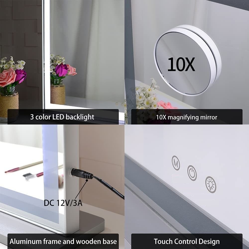 The Zebra Effect Health & Beauty > Makeup Mirrors 10x Magnification Mirror with Smart Touch Control and 3 Colors Dimmable Light for Bathroom and Bedroom  (71 x 57 cm) V178-30001