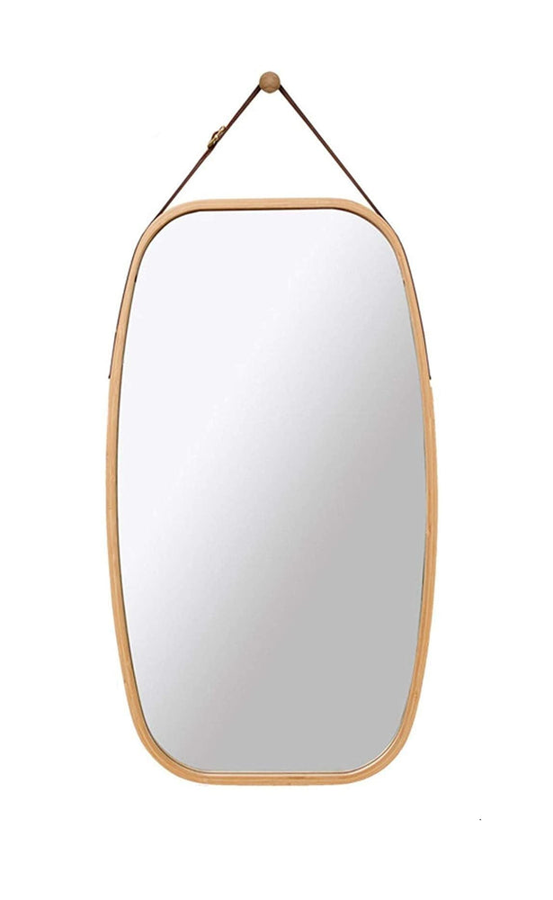 The Zebra Effect Health & Beauty > Makeup Mirrors Hanging Full Length Wall Mirror - Solid Bamboo Frame and Adjustable Leather Strap for Bathroom and Bedroom V178-36016