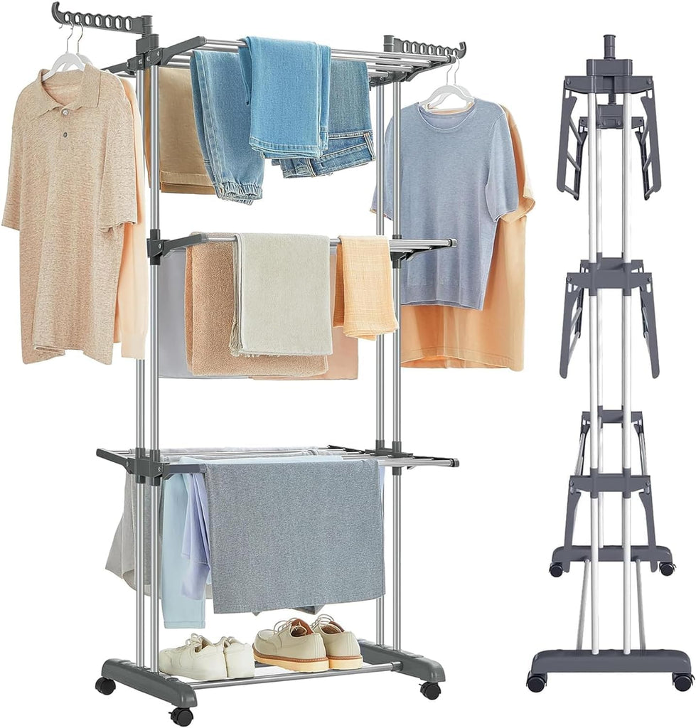 CARLA HOME Folding Clothes Drying Rack with Wheels and Adjustable Side