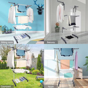 CARLA HOME Folding Clothes Drying Rack with Wheels and Adjustable Side