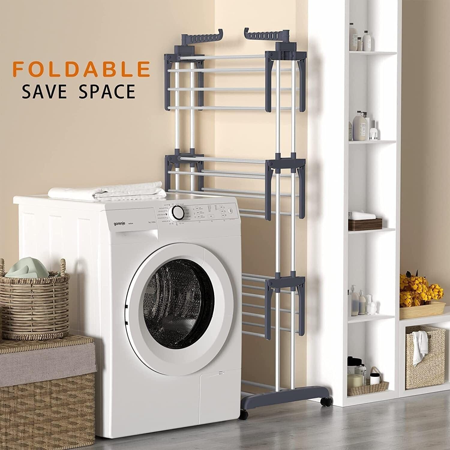 CARLA HOME Folding Clothes Drying Rack with Wheels and Adjustable Side