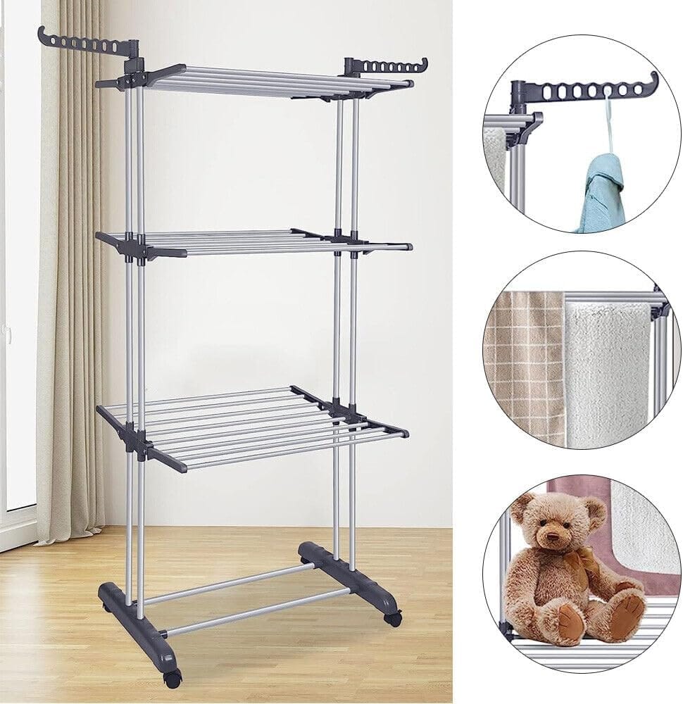 CARLA HOME Folding Clothes Drying Rack with Wheels and Adjustable Side