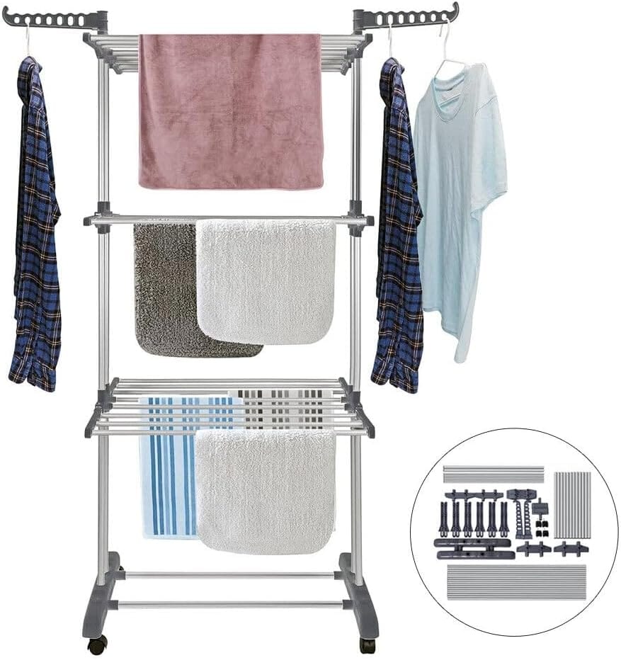 CARLA HOME Folding Clothes Drying Rack with Wheels and Adjustable Side