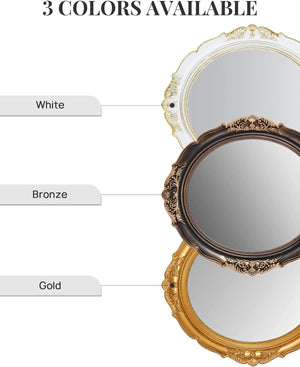 Oval Antique Vintage Hanging Wall Mirror for Bedroom and Livingroom (White, 38 x 33 cm) - The Zebra Effect