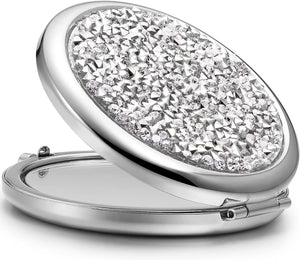 Mini Mix Diamond 1X/2X Magnifying Round Metal Pocket Makeup Mirror (Silver) - The Zebra Effect