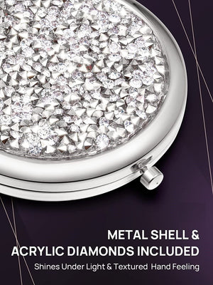 Mini Mix Diamond 1X/2X Magnifying Round Metal Pocket Makeup Mirror (Silver) - The Zebra Effect