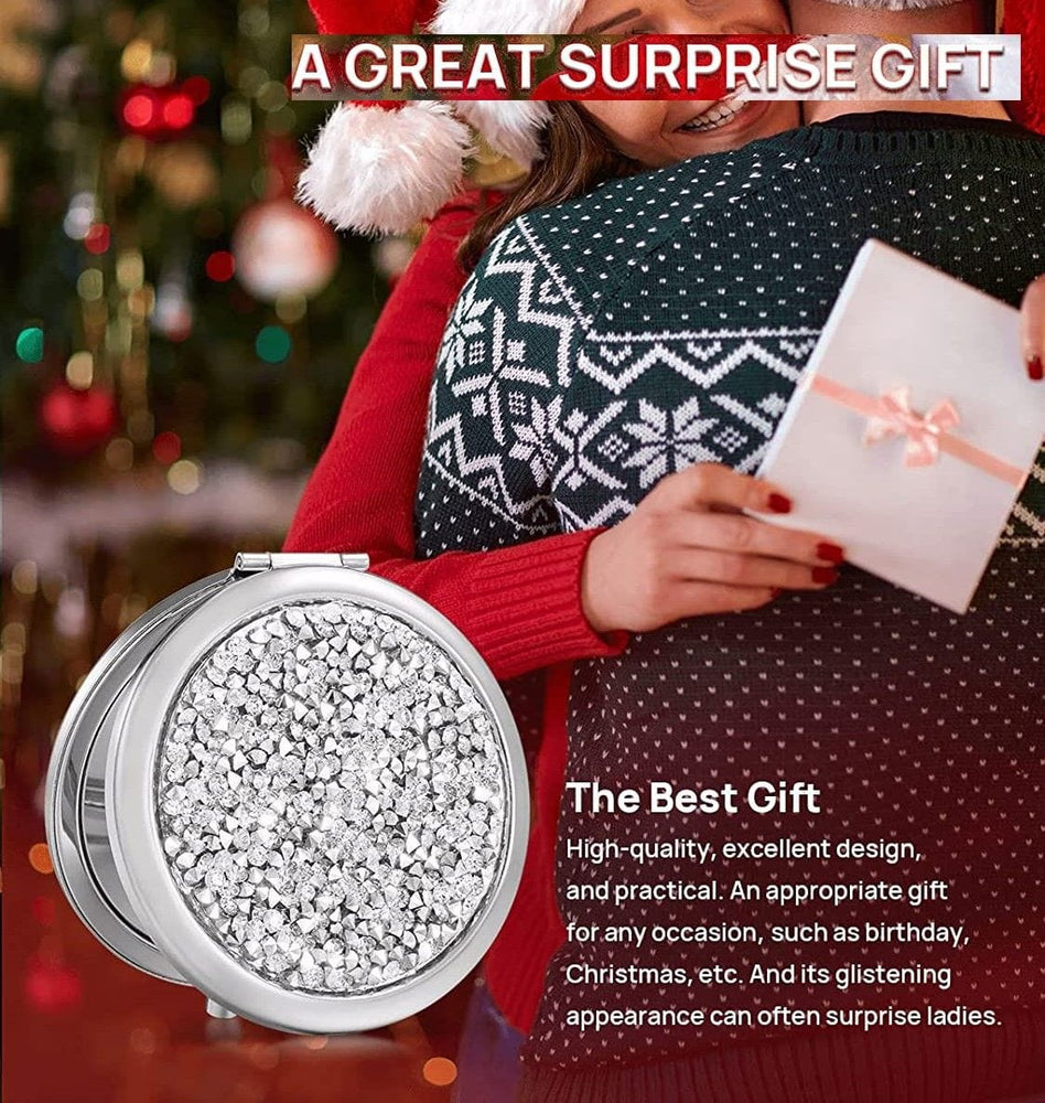 Mini Mix Diamond 1X/2X Magnifying Round Metal Pocket Makeup Mirror (Silver) - The Zebra Effect