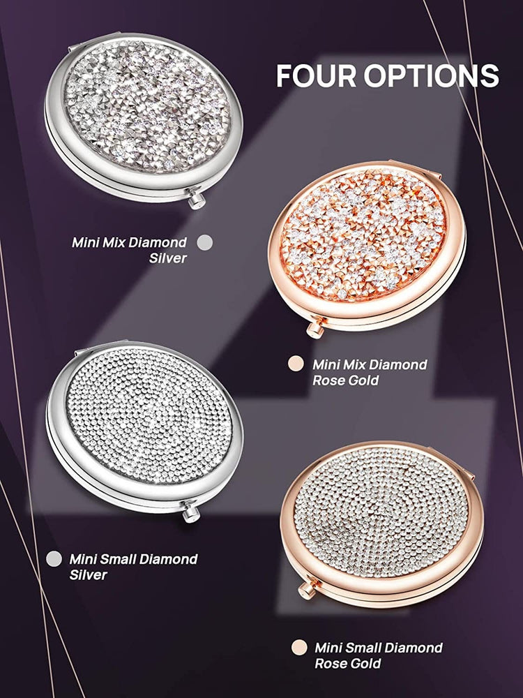 Mini Mix Diamond 1X/2X Magnifying Round Metal Pocket Makeup Mirror (Silver) - The Zebra Effect