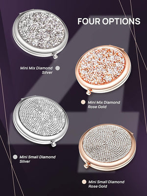 Mini Mix Diamond 1X/2X Magnifying Round Metal Pocket Makeup Mirror (Silver) - The Zebra Effect