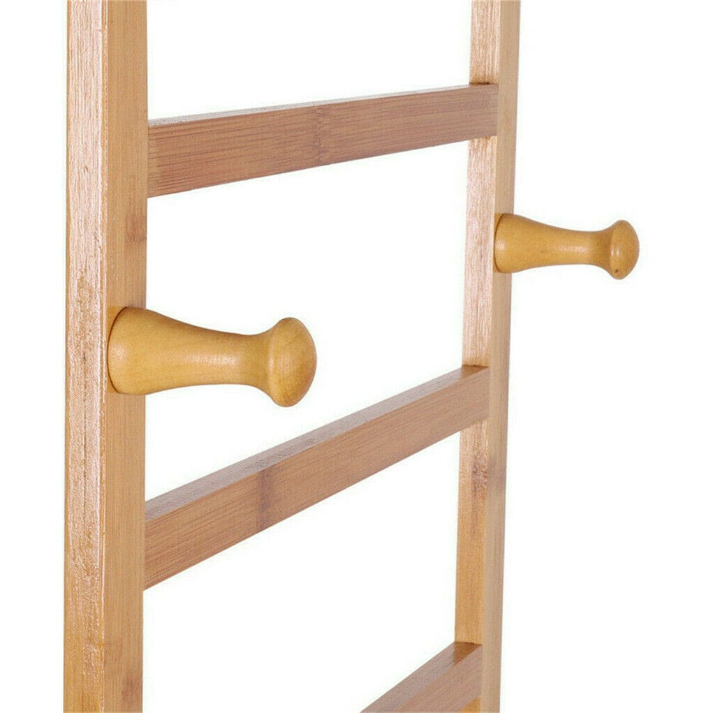 3-Tier Wooden Clothes Rack Rolling Garment Stand w/ Hooks