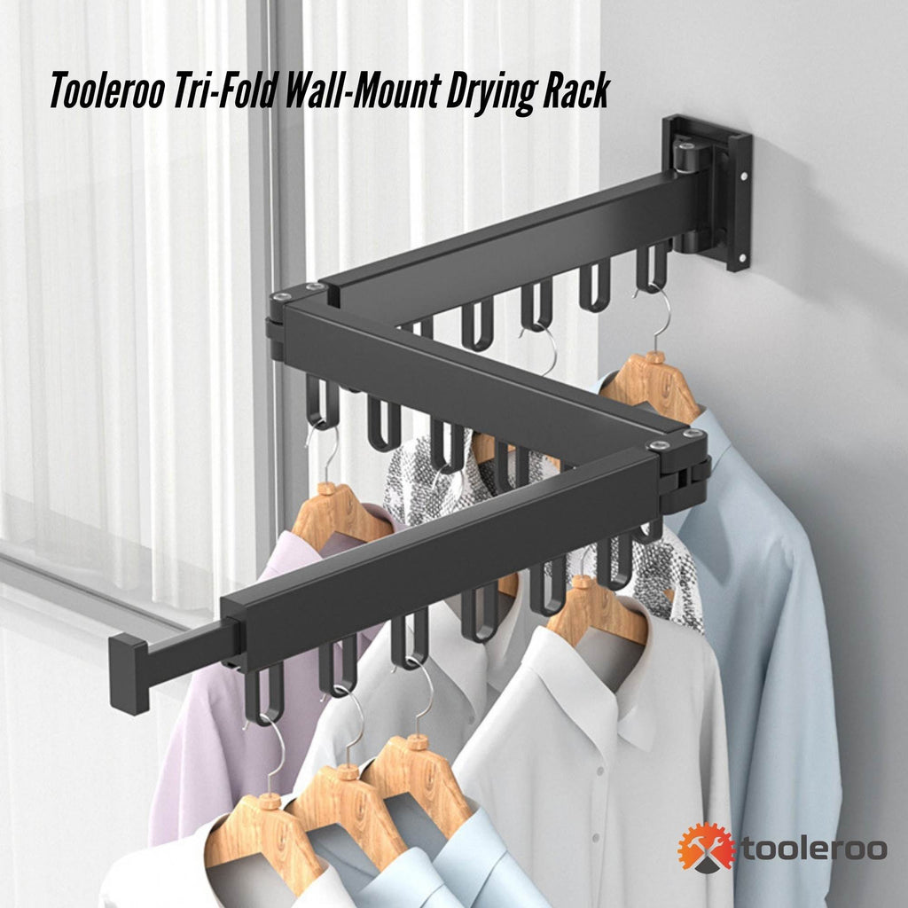 Tooleroo Clothes Drying Rack Tri-Fold Wall-Mount Space-Saving Laundry