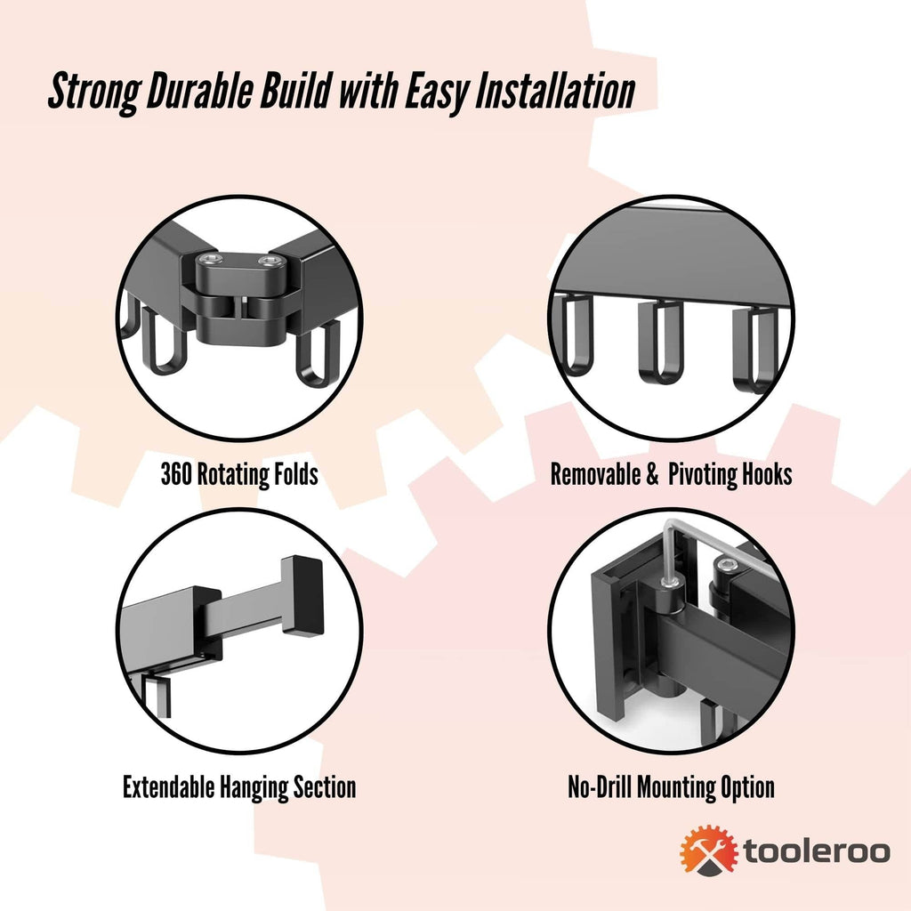 Tooleroo Clothes Drying Rack Tri-Fold Wall-Mount Space-Saving Laundry