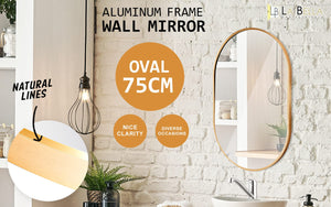 La Bella Gold Wall Mirror Oval Aluminum Frame Makeup Decor Bathroom Vanity 50x75cm - The Zebra Effect
