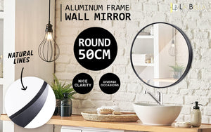 La Bella Black Wall Mirror Round Aluminum Frame Makeup Decor Bathroom Vanity 50cm - The Zebra Effect