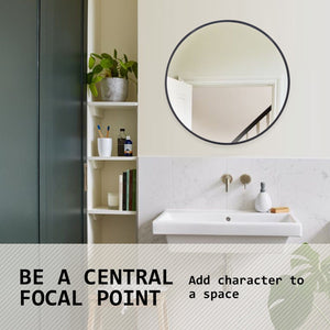 La Bella Black Wall Mirror Round Aluminum Frame Makeup Decor Bathroom Vanity 60cm - The Zebra Effect