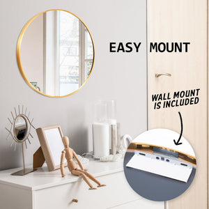 La Bella Gold Wall Mirror Round Aluminum Frame Makeup Decor Bathroom Vanity 50cm - The Zebra Effect