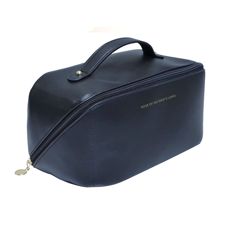 Large Travel Cosmetic Bag Portable Make up Makeup Bag Waterproof PU Leather Storage Black - The Zebra Effect