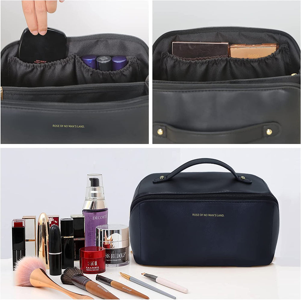 The Zebra Effect Health & Beauty > Cosmetic Storage Large Travel Cosmetic Bag Portable Make up Makeup Bag Waterproof PU Leather Storage Black V324-MKBAG-BK