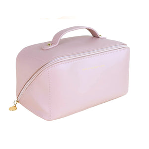 Large Travel Cosmetic Bag Portable Make up Makeup Bag Waterproof PU Leather Storage Pink - The Zebra Effect