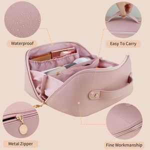 Large Travel Cosmetic Bag Portable Make up Makeup Bag Waterproof PU Leather Storage Pink - The Zebra Effect