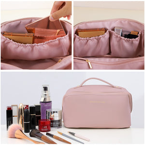 Large Travel Cosmetic Bag Portable Make up Makeup Bag Waterproof PU Leather Storage Pink - The Zebra Effect
