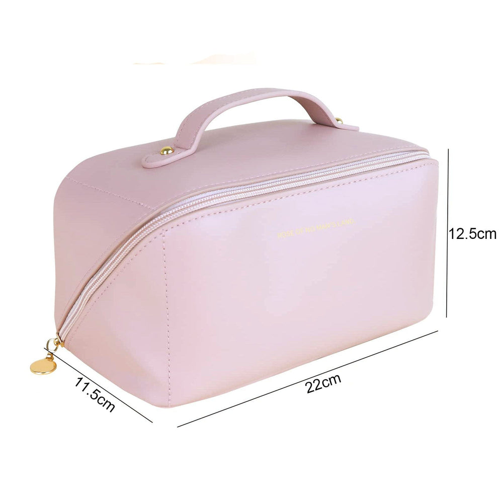 Large Travel Cosmetic Bag Portable Make up Makeup Bag Waterproof PU Leather Storage Pink - The Zebra Effect