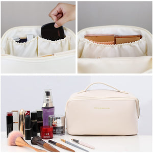 Large Travel Cosmetic Bag Portable Make up Makeup Bag Waterproof PU Leather Storage White - The Zebra Effect