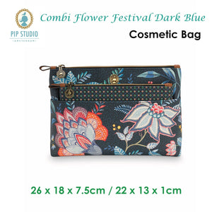The Zebra Effect Health & Beauty > Cosmetic Storage PIP Studio Combi Flower Festival Dark Blue Cosmetic Bag V442-HIN-MISC-COMBIFESTIVAL-DARKBLUE-SH