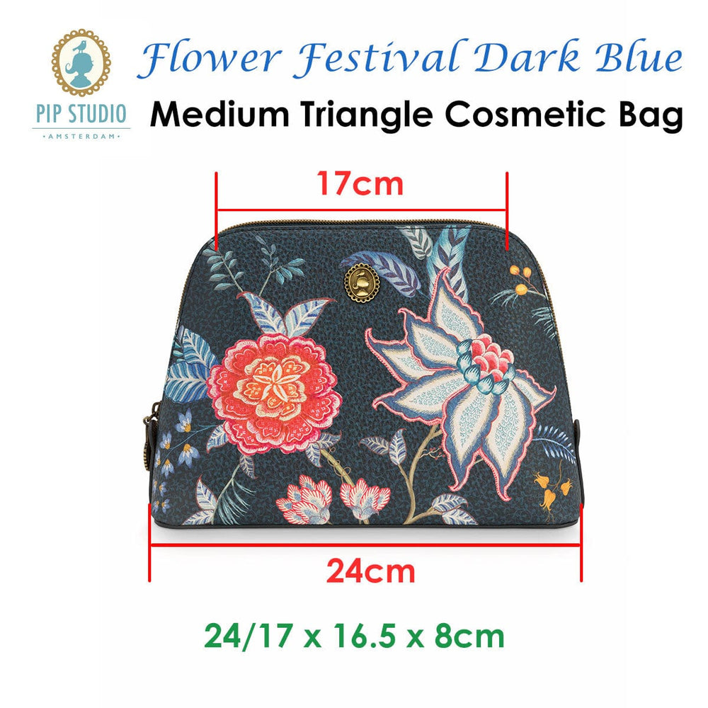 The Zebra Effect Health & Beauty > Cosmetic Storage PIP Studio Flower Festival Dark Blue Medium Triangle Cosmetic Bag V442-HIN-MISC-COSMETICFESTIVALM-DARKBLUE-TR