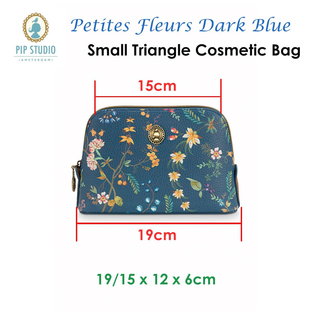 The Zebra Effect Health & Beauty > Cosmetic Storage PIP Studio Petites Fleurs Dark Blue Small Triangle Cosmetic Bag V442-HIN-MISC-COSMETICFLEURSS-DARKBLUE-TR