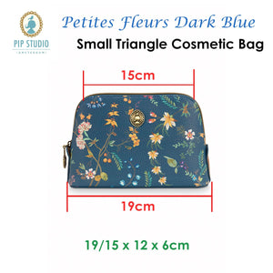 The Zebra Effect Health & Beauty > Cosmetic Storage PIP Studio Petites Fleurs Dark Blue Small Triangle Cosmetic Bag V442-HIN-MISC-COSMETICFLEURSS-DARKBLUE-TR