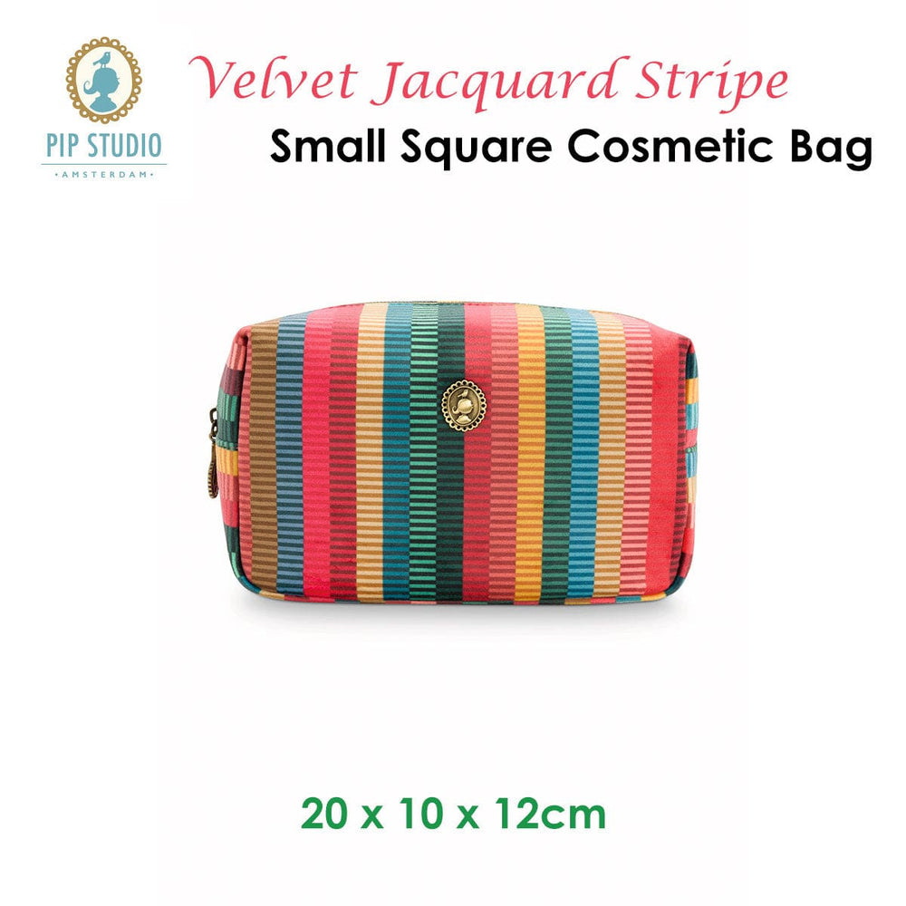 The Zebra Effect Health & Beauty > Cosmetic Storage PIP Studio Velvet Jacquard Stripe Small Square Cosmetic Bag V442-HIN-MISC-COSMETICSTRIPES-MULTI-SQ