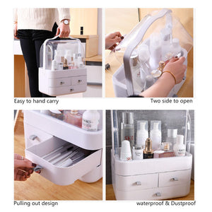 The Zebra Effect Health & Beauty > Cosmetic Storage Cosmetics Storage Boxes Portable Dust-proof Makeup Jewelry Case Desktop Drawer(White-Pink) V462-F-40-01
